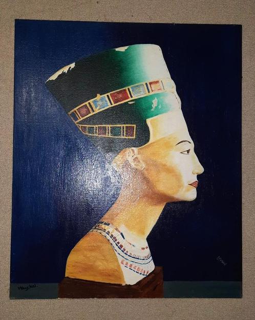 Prachtige schilderij (Koningin Nefertiti) olieverf op doek, Antiquités & Art, Art | Art non-occidental, Enlèvement ou Envoi