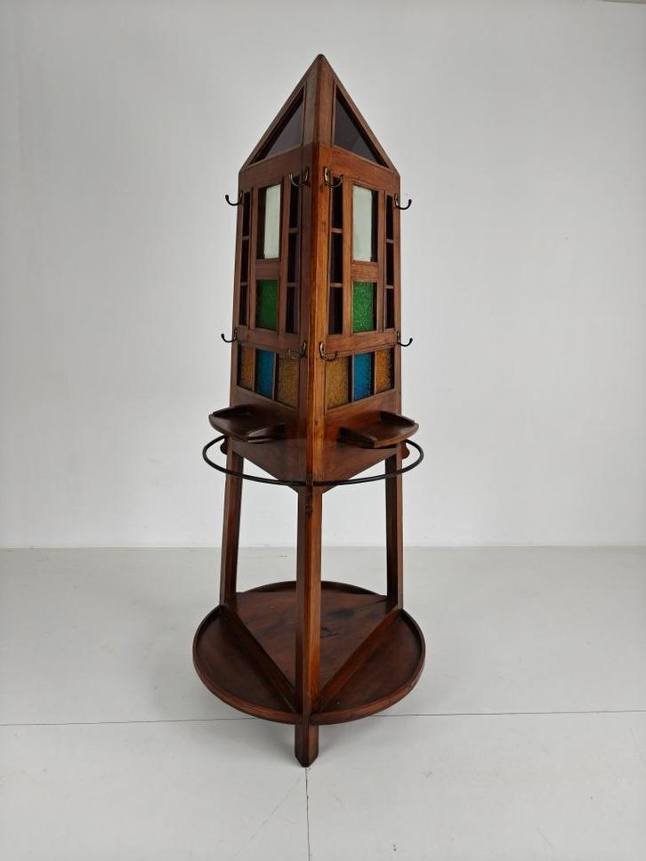 Unieke Eiken Art Deco Kapstok / Paraplubak – ca. 1920, Huis en Inrichting, Woonaccessoires | Kapstokken, Zo goed als nieuw, Glas