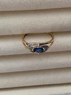 18-karaats gouden ring met saffier en diamant, Handtassen en Accessoires, Ringen, Ophalen, Zo goed als nieuw, Goud, Goud