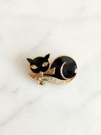 Vintage broche kat, Handtassen en Accessoires, Met kristal, Overige materialen, Zwart, Minder dan 4 cm