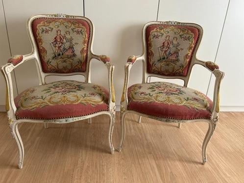 2 antieke zetel, gemaakt in kruissteek, Antiek en Kunst, Antiek | Meubels | Stoelen en Sofa's, Ophalen
