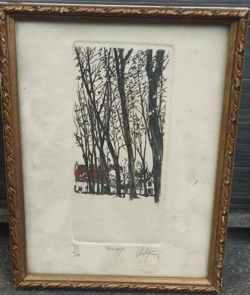 Gravure Brugge signe André colpin, Antiek en Kunst, Kunst | Etsen en Gravures, Ophalen of Verzenden