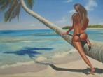 olieschilderij vakantie leuk uitzicht 60x80cm, Antiek en Kunst, Kunst | Schilderijen | Klassiek, Ophalen of Verzenden