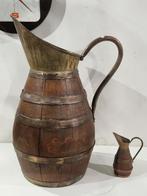 XL Antiek hout  koper schenkkan tonvormig kruik paraplubak, Antiek en Kunst, Ophalen of Verzenden