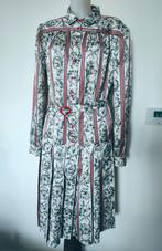 Vintage satijnen jurk bedrukt met bloemen en strepen, retros, Ophalen of Verzenden, Zo goed als nieuw, Rood