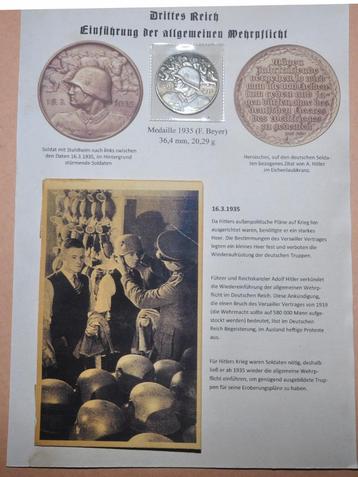 Medaille 1936 'invoering van de dienstplicht', met foto's beschikbaar voor biedingen