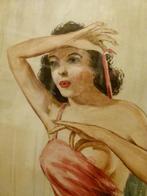 vintage originele aquarel Pin Up Heiser II, Ophalen, Huis en Inrichting