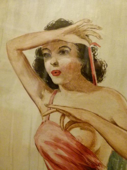 vintage originele aquarel Pin Up Heiser II, Verzamelen, Retro, Huis en Inrichting, Ophalen