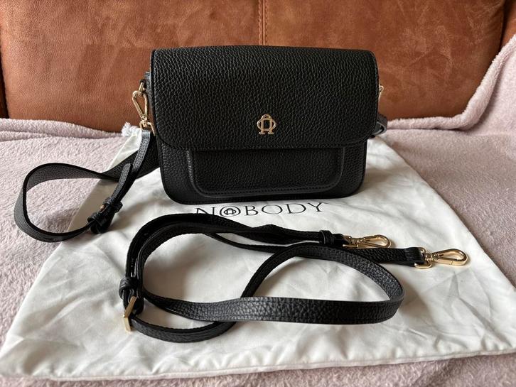 Nobody handtas leder, Handtassen en Accessoires, Tassen | Damestassen, Zo goed als nieuw, Handtas, Zwart, Ophalen of Verzenden