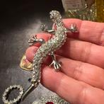 Vintage broche in de vorm van een hagedis, met strass, Ophalen of Verzenden