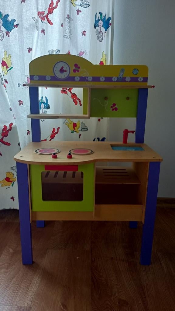 Kleurrijke houten speelkeuken met veel keukengerief, Ophalen, Speelkeuken