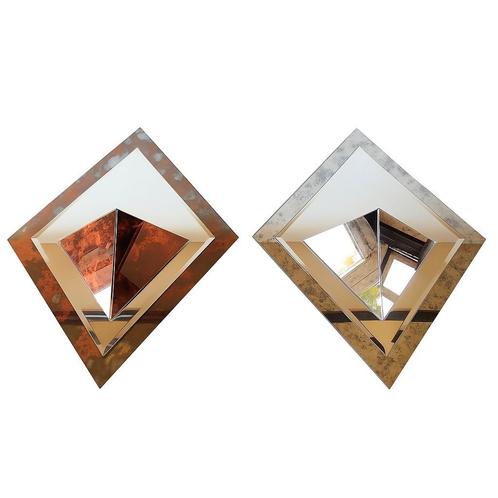 3D piramidewandspiegels, wandsculpturen, 61 x 47 cm, Antiek en Kunst, Antiek | Spiegels, Minder dan 50 cm, Minder dan 100 cm, Overige vormen