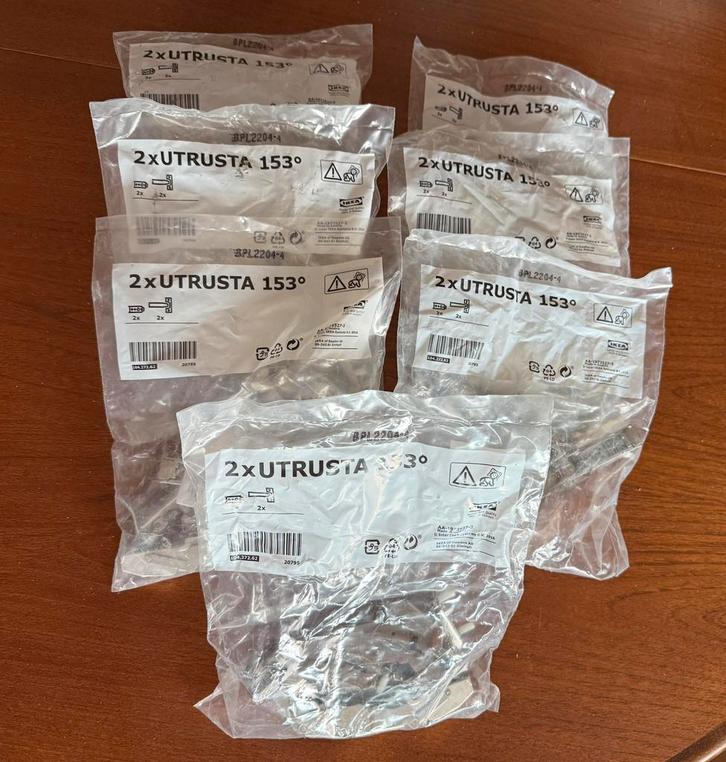 IKEA UTRUSTA 153 Scharnieren, Doe-het-zelf en Bouw, Hang- en Sluitwerk, Nieuw, Scharnier, Inox, Ophalen
