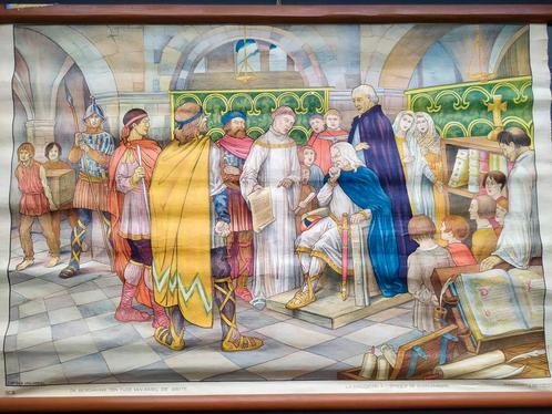 Schoolplaat Beschaving in de tijd van Karel de Grote, Antiek en Kunst, Antiek | Schoolplaten, Geschiedenis, Ophalen of Verzenden