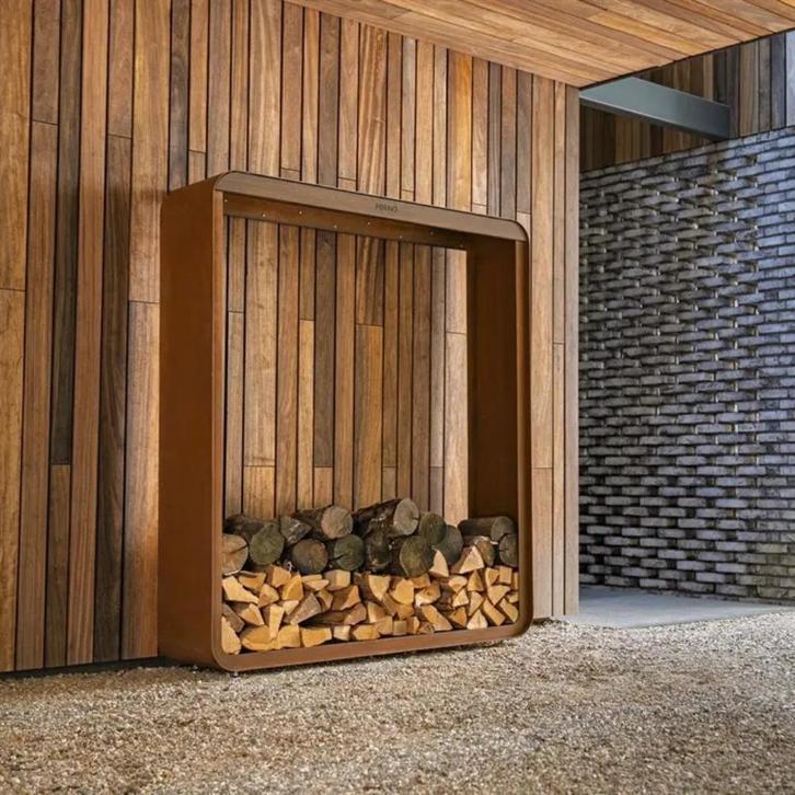 cortenstaal houtopslag SERRA - in 2 breedtes verkrijgbaar, Tuin en Terras, Tuinhaarden, Nieuw, Verzenden