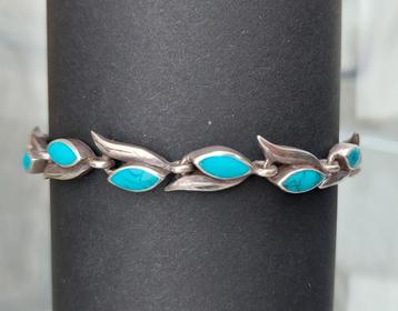 Bracelet turquoises véritables sur feuilles en argent 825  beschikbaar voor biedingen