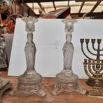 Kandelaars ( glas ) 29 cm , joodse kandelaars , religiebeeld, Ophalen of Verzenden, Zo goed als nieuw