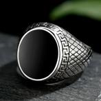 Zegelring met zwarte steen, Zwart, Heer, Nieuw, IJzer of Staal