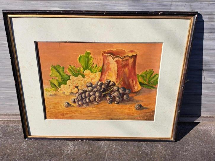 huile sur panneau nature morte signe alfred bastien, Antiek en Kunst, Kunst | Schilderijen | Klassiek, Ophalen of Verzenden