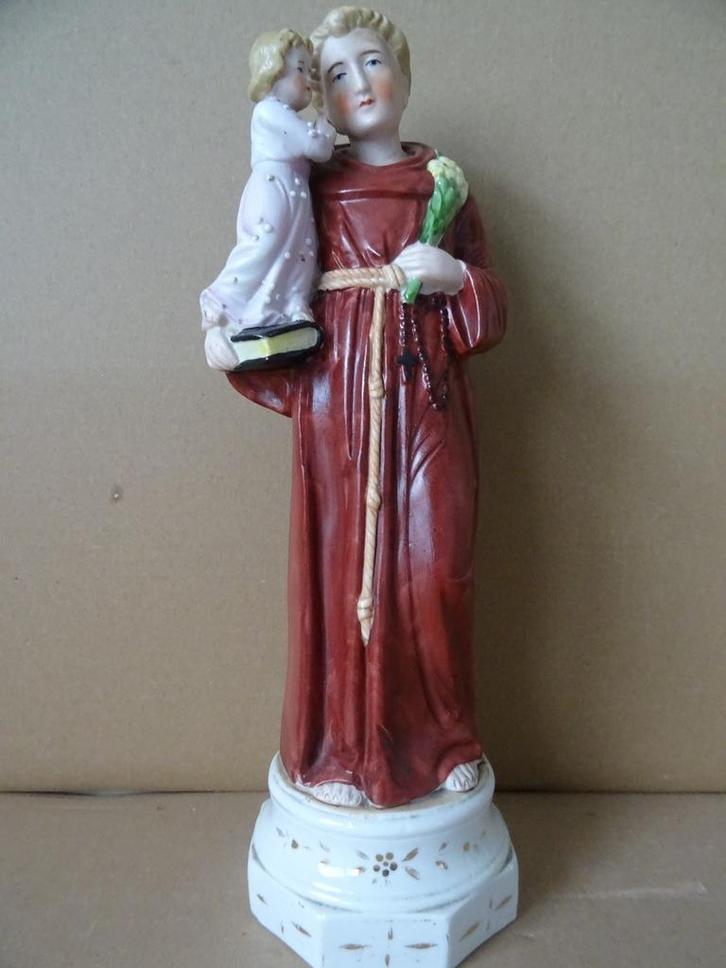 Antiek beeld Heilige Antonius en Jezus porselein 32cm 1850, Antiek en Kunst, Antiek | Religieuze voorwerpen, Ophalen of Verzenden