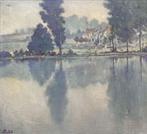 Huile sur toile lac signe jules postel, Antiek en Kunst, Ophalen of Verzenden