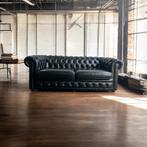 Stoere zwarte lederen chesterfield zetel / canapé / sofa, Ophalen of Verzenden