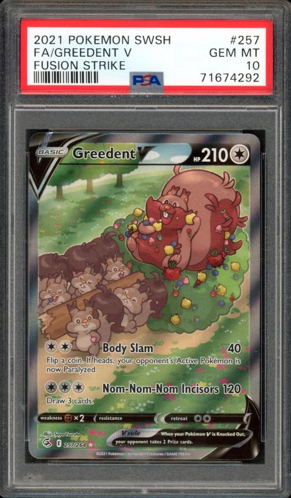 Greedent V [Full Art] PSA 10 - 257/264 - Fusion Strike 2021, Hobby en Vrije tijd, Verzamelkaartspellen | Pokémon, Zo goed als nieuw