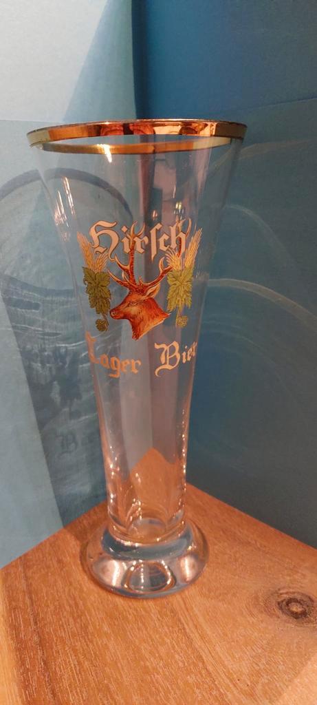 TOPPER Zeer mooie email / decalco  Hirch Lager Bier, Verzamelen, Biermerken, Zo goed als nieuw, Glas of Glazen, Overige merken