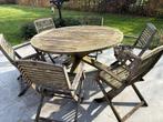 Ronde tuintafel + 6 stoelen, Tuin en Terras, Ophalen, Gebruikt, Rond, Teakhout