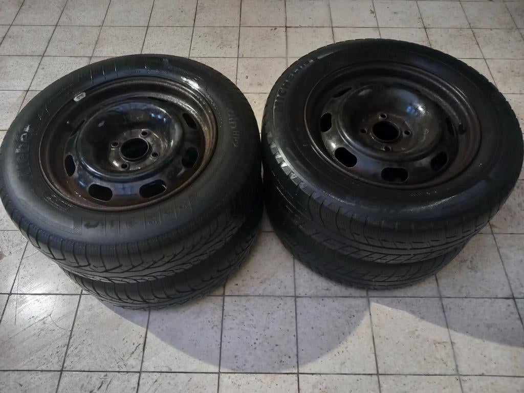 4 jantes tôle + pneus hiver 195/65/15 91T entraxe 4x108, Enlèvement