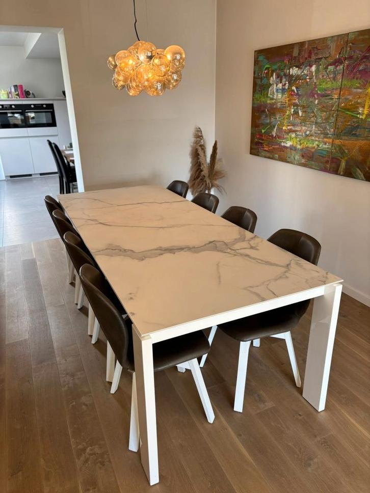Eettafel met keramiek blad en 8 stoelen, Maison & Meubles, Tables | Tables à manger, Comme neuf, 50 à 100 cm, 200 cm ou plus, Cinq personnes ou plus