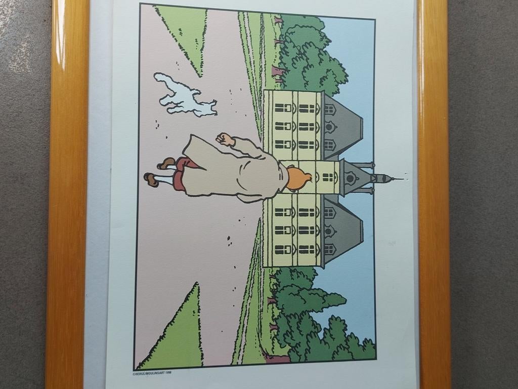 Kuifje ingekaderd met Pas par tout, Antiek en Kunst, Kunst | Litho's en Zeefdrukken, Ophalen