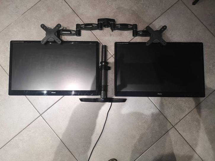 Set Dual-Screen Iiyama ProLite 24" + Support Bras Articulé, Computers en Software, Monitoren, Zo goed als nieuw, 60 Hz of minder