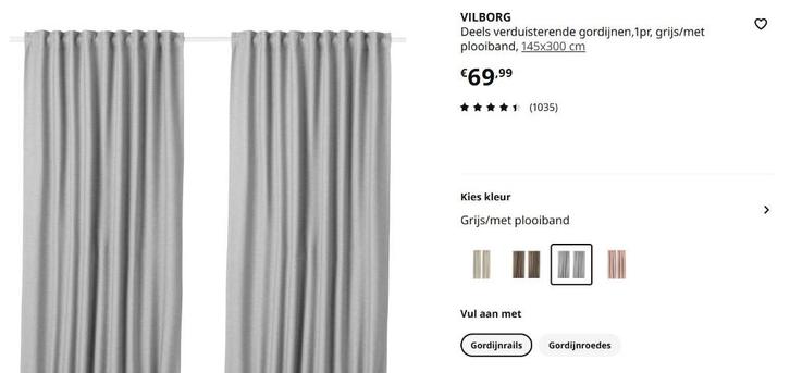 Grijze gordijnen IKEA Vilborg (8 stuks 300x145cm), Huis en Inrichting, Stoffering | Gordijnen en Lamellen, Gebruikt, 200 cm of meer