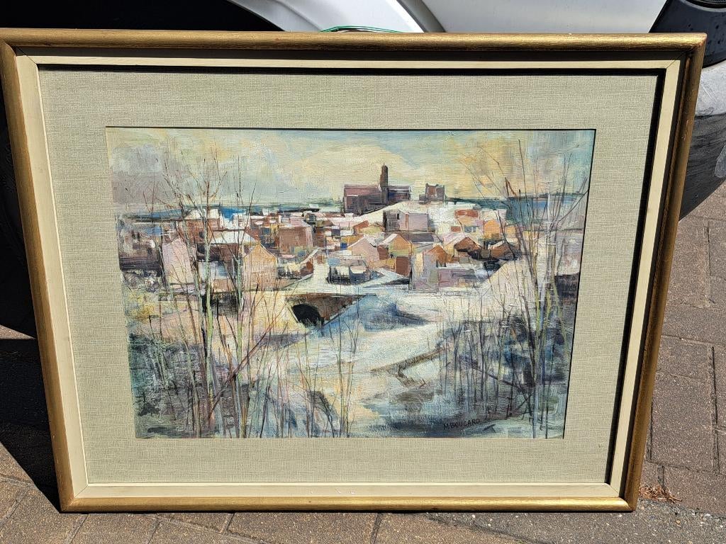 huile encadre village enneige signe maurice boucard, Antiquités & Art, Art | Peinture | Classique, Enlèvement ou Envoi