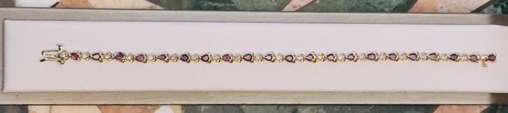 Gouden armband met robijnen en diamanten, Handtassen en Accessoires, Armbanden, Zo goed als nieuw, Goud, Goud, Met edelsteen, Ophalen of Verzenden