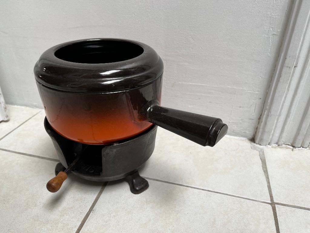 Gietijzeren Fondue stel uit de jaren 60, Ophalen, Gebruikt, Brander, Fondueset