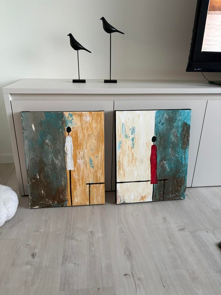 Abstract 2 stuks samen, Doe-het-zelf en Bouw, Glas en Ramen, Ophalen, Zo goed als nieuw