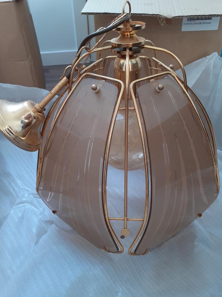 Offre groupée, 2 lustres vintage et une table basse, Waregem, Maison & Meubles, Enlèvement, Verre