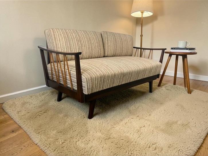 vintage houten uittrekbare tweezit / zetel / canapé KNOLL, Antiek en Kunst, Curiosa en Brocante, Ophalen