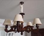 Houten 5 arm luchter, Huis en Inrichting, Lampen | Kroonluchters, Ophalen
