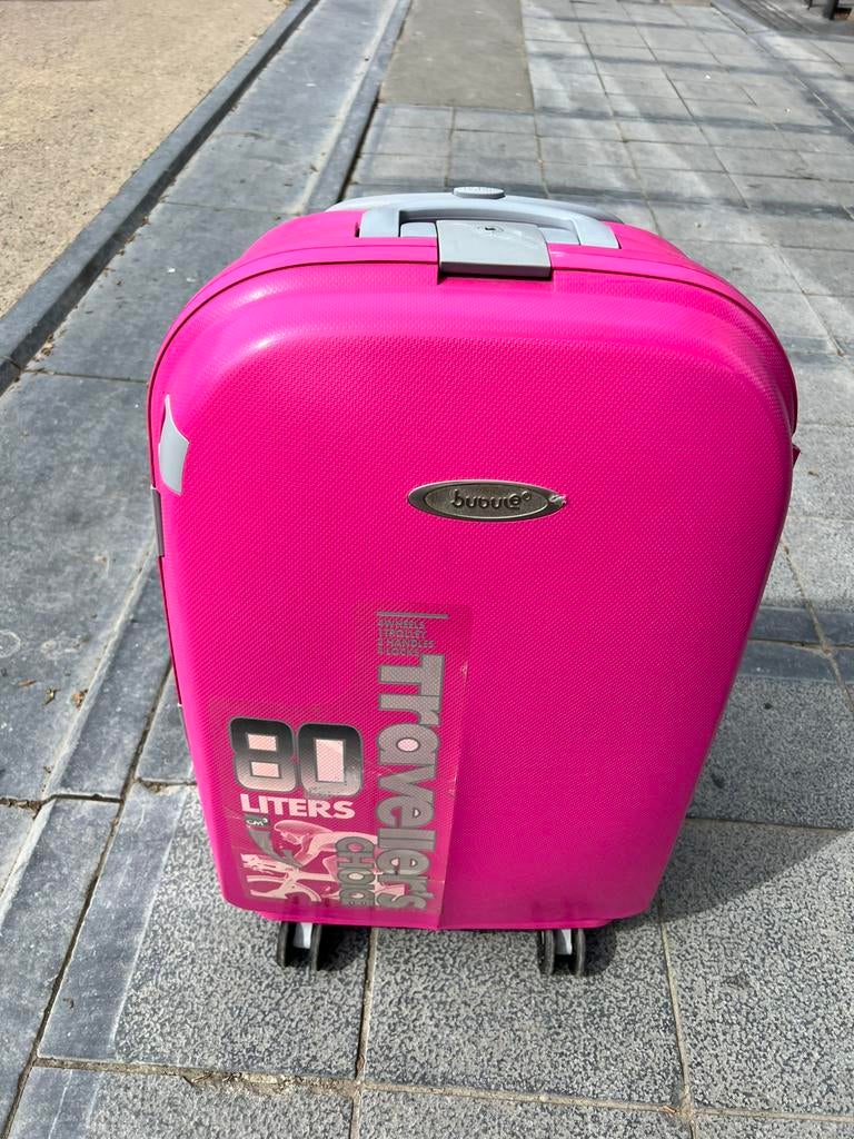 Valise de voyage rose avec 4 roulettes, Bijoux, Sacs & Beauté, Enlèvement ou Envoi, Utilisé, Roulettes