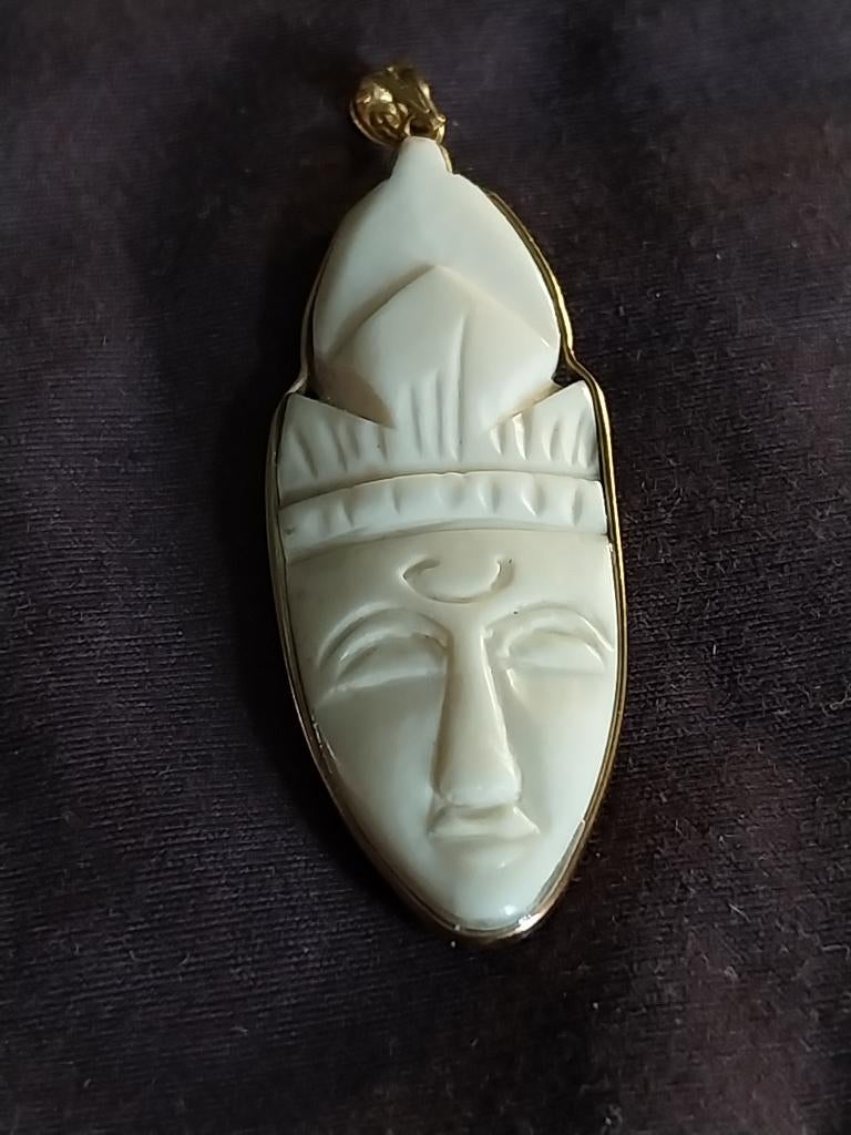 SUPERBE  VISAGE  VINTAGE PENDENTIF SERTI EN OR 18K DE 1950, Autres représentations, Comme neuf, Or, Enlèvement