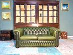 Engelse Chesterfield zetel antiek groen, Huis en Inrichting, Ophalen of Verzenden, Leer