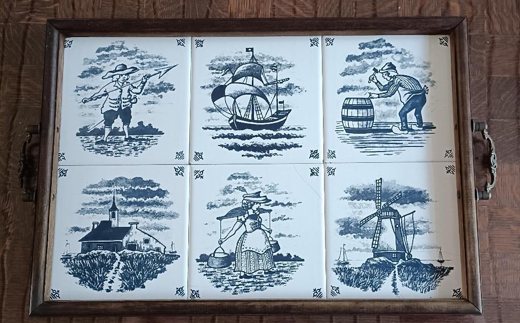 Plateau vintage avec carreaux de style bleu de Delft, Antiquités & Art, Enlèvement