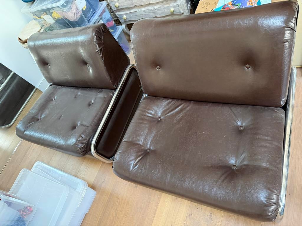 2 vintage lederen zetels Beka France (divan lit), Ophalen, Gebruikt, Eenpersoons