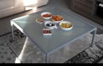 Vierkante salontafel van 90 cm van aluminium en glas, Huis en Inrichting, Tafels | Salontafels, 50 tot 100 cm, Minder dan 50 cm