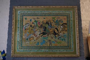 Perzisch geschilderd tafereel achter glas - 91 cm x 70,5 cm beschikbaar voor biedingen