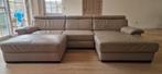 Lederen lounge zetel + poef, Huis en Inrichting, Zetels | Zetels, Ophalen, 250 tot 300 cm, Gebruikt, Hoekbank