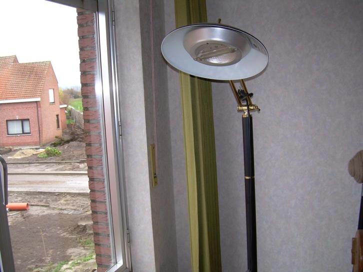 luster, lamp op voet, koper luster, 2verstralers, spiegel, Huis en Inrichting, Lampen | Hanglampen, Gebruikt, Ophalen of Verzenden